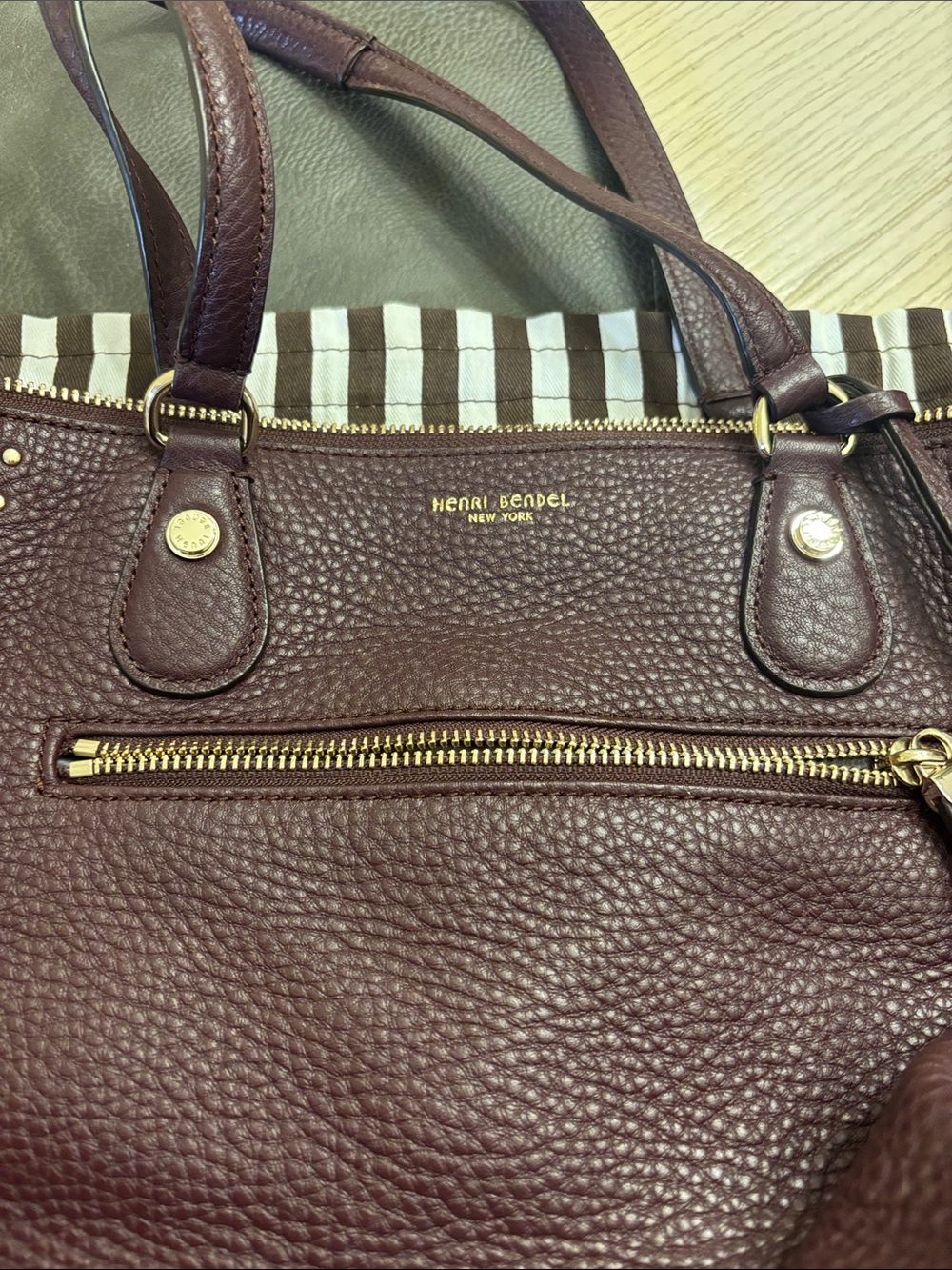 Henri bendel Pebbled Dakota studded Leather Tote in Plum with Gold Hardware - Picture 10 of 10
